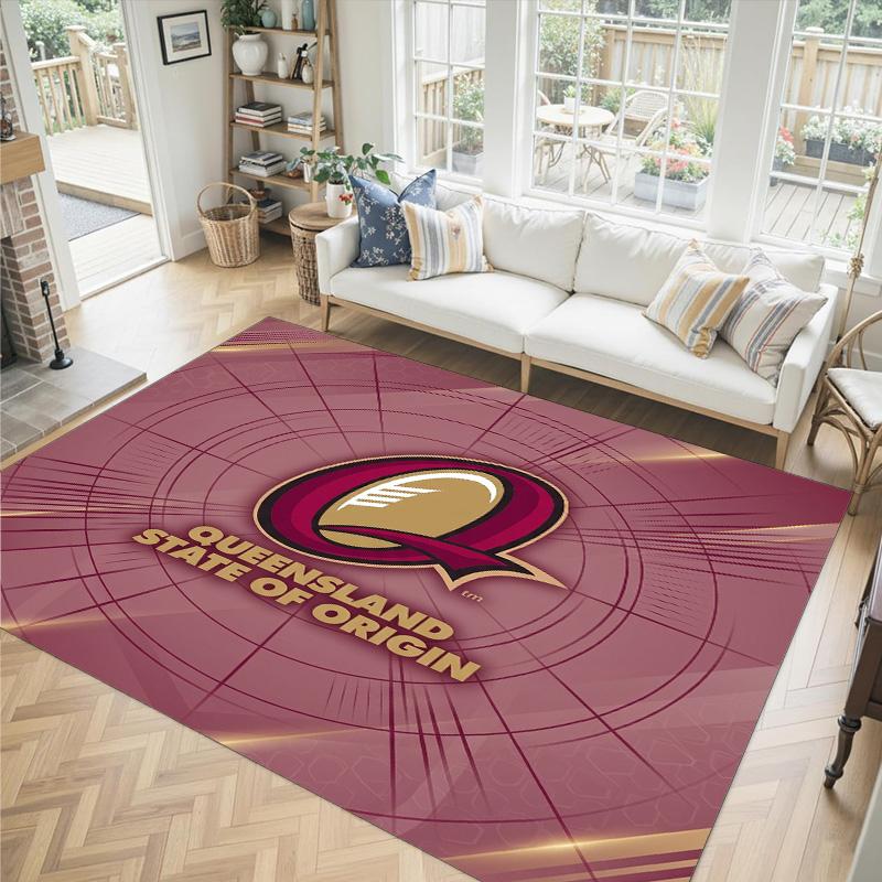 Queensland Maroons Design Crystal Velvet Carpet Cozy Non?Slip Printed Rug For Bedroom Living Room Entrance