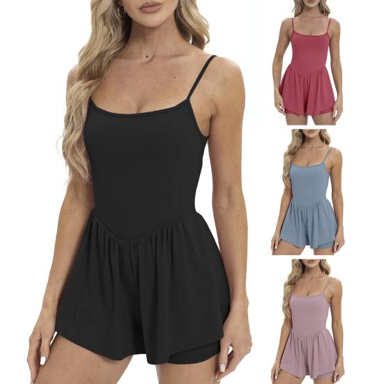 Женское теннисное платье без рукавов, летние плиссированные мини-платья для занятий йогой со вшитыми шортами, спортивный комбинезон на тонких бретельках, короткий сарафан
