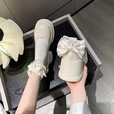 Модные весенне-летние туфли на высоком каблуке, юбки Лолиты с бантами и жемчужными пряжками, Мэри Джейн, женская обувь для банкета, повседневная для женщин 2025
