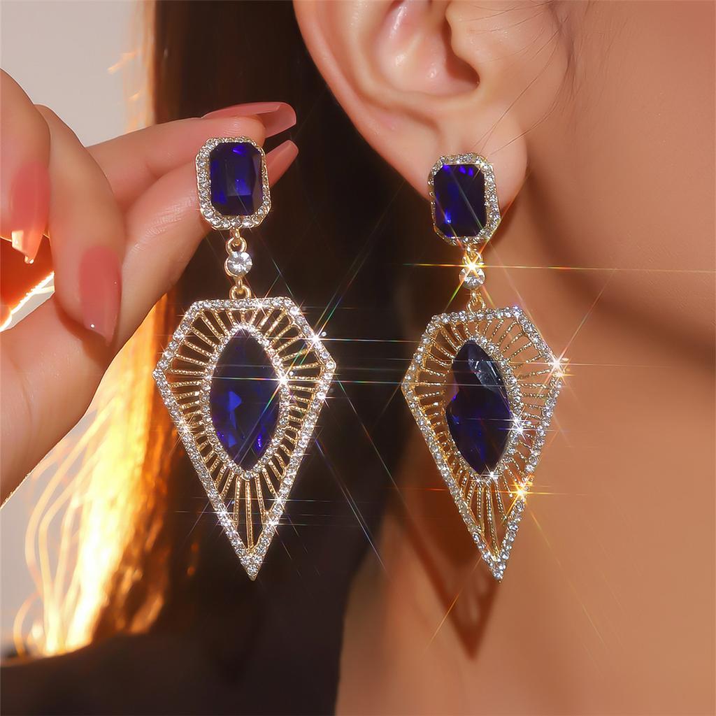 Темпераментные серьги из цветного стекла со стразами, модные геометрические треугольные серьги, женские аксессуары для ушей