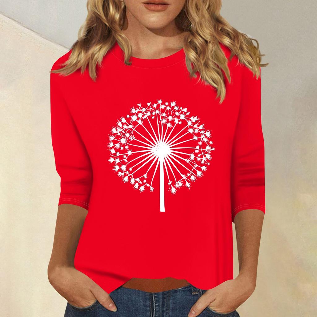 Women's Fashion Casual  Printed Seven Sleeve Round Neck Top