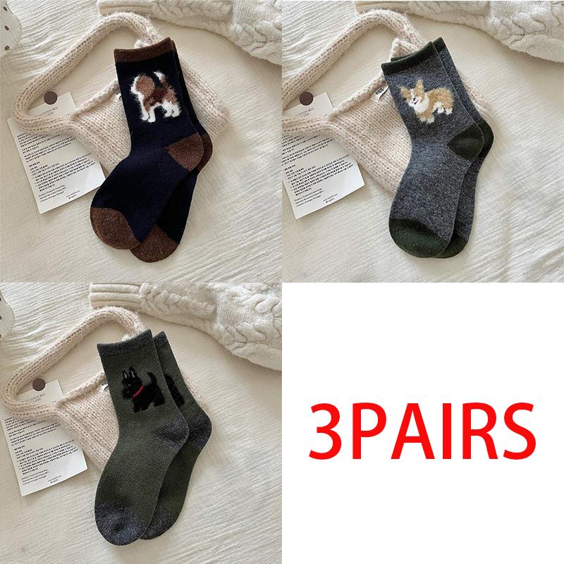 Женские модные носки в японском стиле средней толщины из шерсти 100 % хлопок, модные милые мультяшные женские собачки, повседневные забавные милые чулочно-носочные изделия