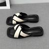 High-value slippers for women's summer outer wear 2025 new indoor flat-bottomed ins cross beach one-word cool slippers for women