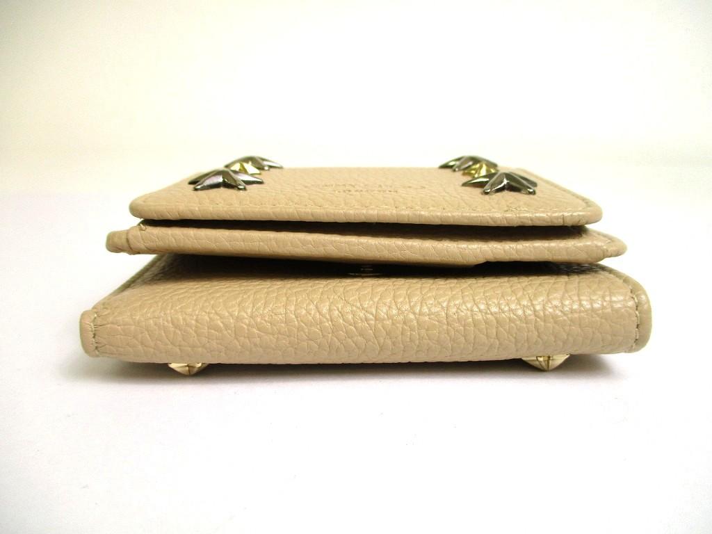 Authentic Jimmy Choo Metal Stars Beige Leather Trifold Wallet Compact Wallet NEMO #a639 Refurbished