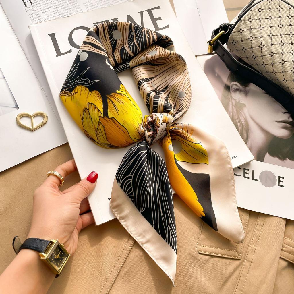 2025 Luxury Fashion Print 70*70cm Silk Square Scarf Women Soft Satin Hairband Neckerchief Tie Female Headband Foulard Bag Ribbon