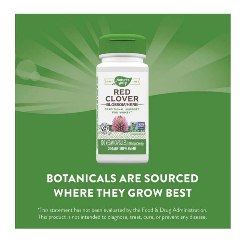 Nature's Way Клевер красный 800 мг 100 растительных капсул Цветок Трава, 100 таблеток, 1 штука