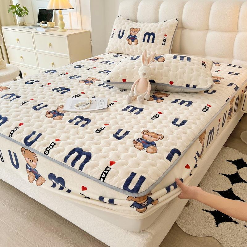 New Soybean Antibacterial Class a Milk Fiber Fitted Sheet Quilted Bedspread Non-Slip Household Dustproof Protective Cover Thickened Mattress