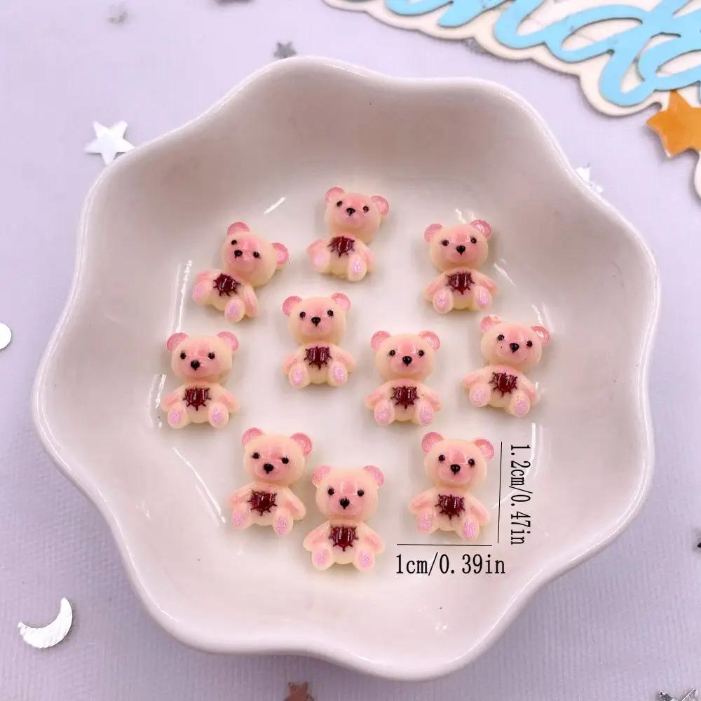 50 шт. красочные фигурки медведя из смолы с бантом из мультфильма «Любовь» с плоской задней частью для нейл-арта, украшения для самостоятельного скрапбукинга, аксессуары для поделок