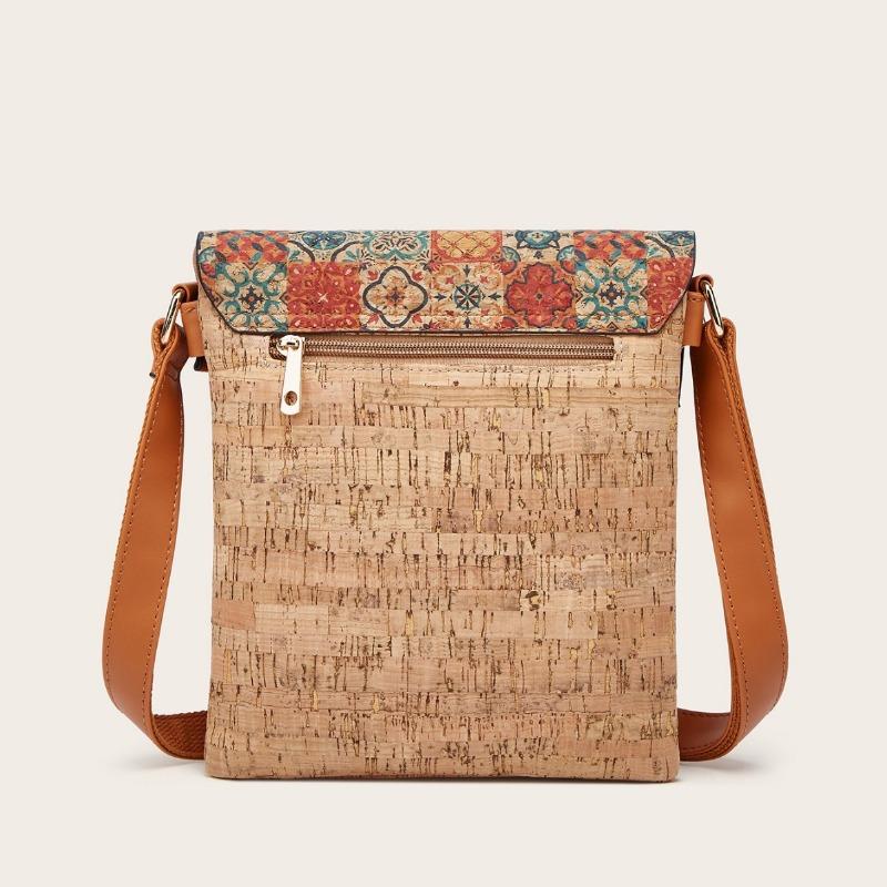 Niche Design Sense One Shoulder Crossbody Vertical Small Bag Fashion Vintage Printed Bark Women's Bag