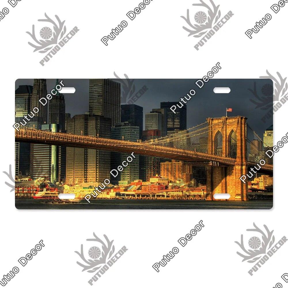 Putuo Decor Bridge Licenses Plate Metal Sign Plaque Metal Vintage Decoration for Living Room Door Beach House Home Wall Decor