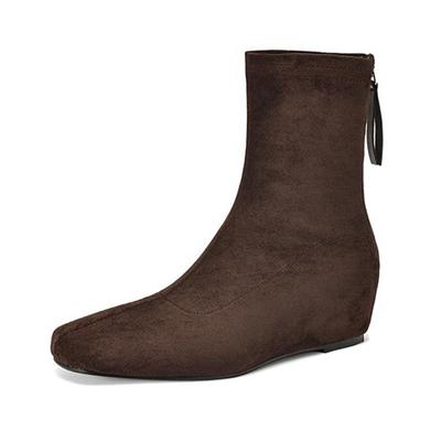 Флок Осенне-зимняя обувь Ретро-мода Туфли на танкетке Размер 43 Молния Квадратный носок Теплые ботильоны