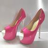 2026 новый цвет сочетание внешняя высота тонкий каблук 19 см конфетный цвет лакированная кожа рыбий рот большой размер женская обувь ненависть небо высокие каблуки