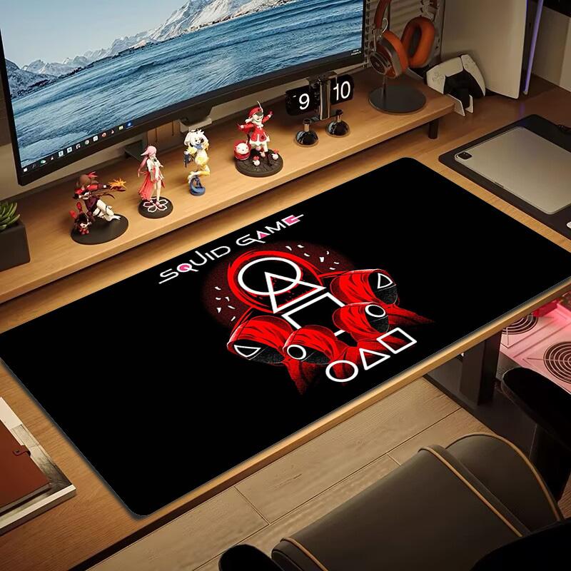 Игровой коврик для мыши Игра в кальмара Большой игровой коврик для стола Нескользящий Коврик для ноутбука и планшета XXL Коврик для мини-ПК Игровой коврик с блокировкой края