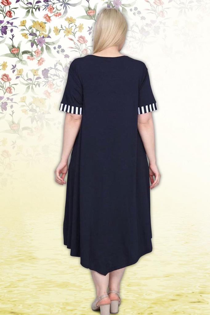 Женское платье большого размера Платье асимметричного кроя с детальной линией темно-синего цвета