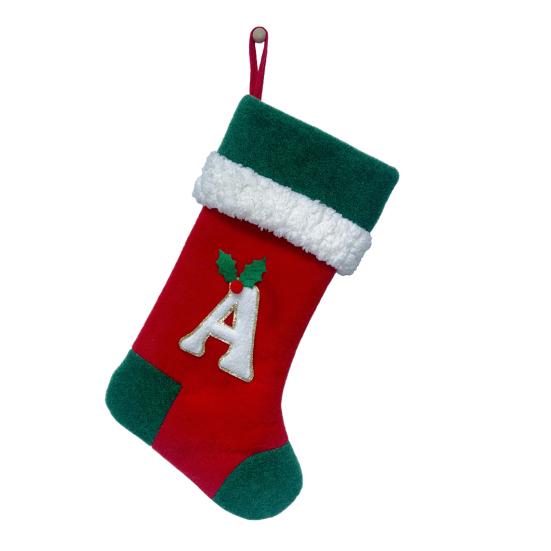 18 Inches Monogram Christmas Stockings with Letters Embroidered Initials Xmas Hanging Stockings for Fireplace Christmas Party Decoration