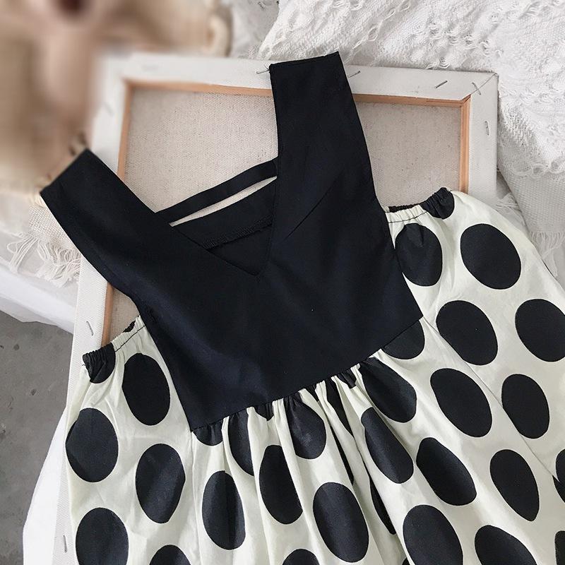 Летнее пышное платье с принтом в горошек для девочек, платье без рукавов для девочек