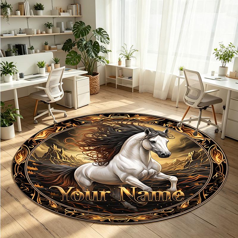 Wild Animals (298) Theme Round Crystal Velvet Rug Custom Name Text Personalized Floor Mat Home Decor Non Slip Crystal Carpet