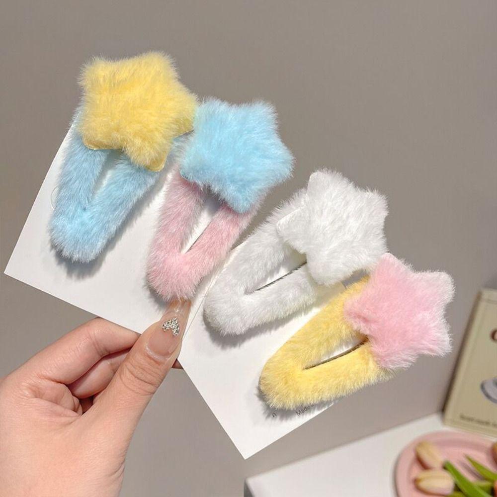 Minimalist Style Plush Star Hair Clip Ornament Sweet Fluffy Barrettes Plush BB Hairpins Ladies