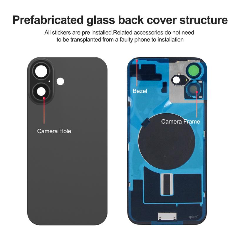 For iPhone 16 Plus Battery Back Cover with Camera Lens Phone Rear Housing Replacement Part for iPhone 16 Back Cover Glass