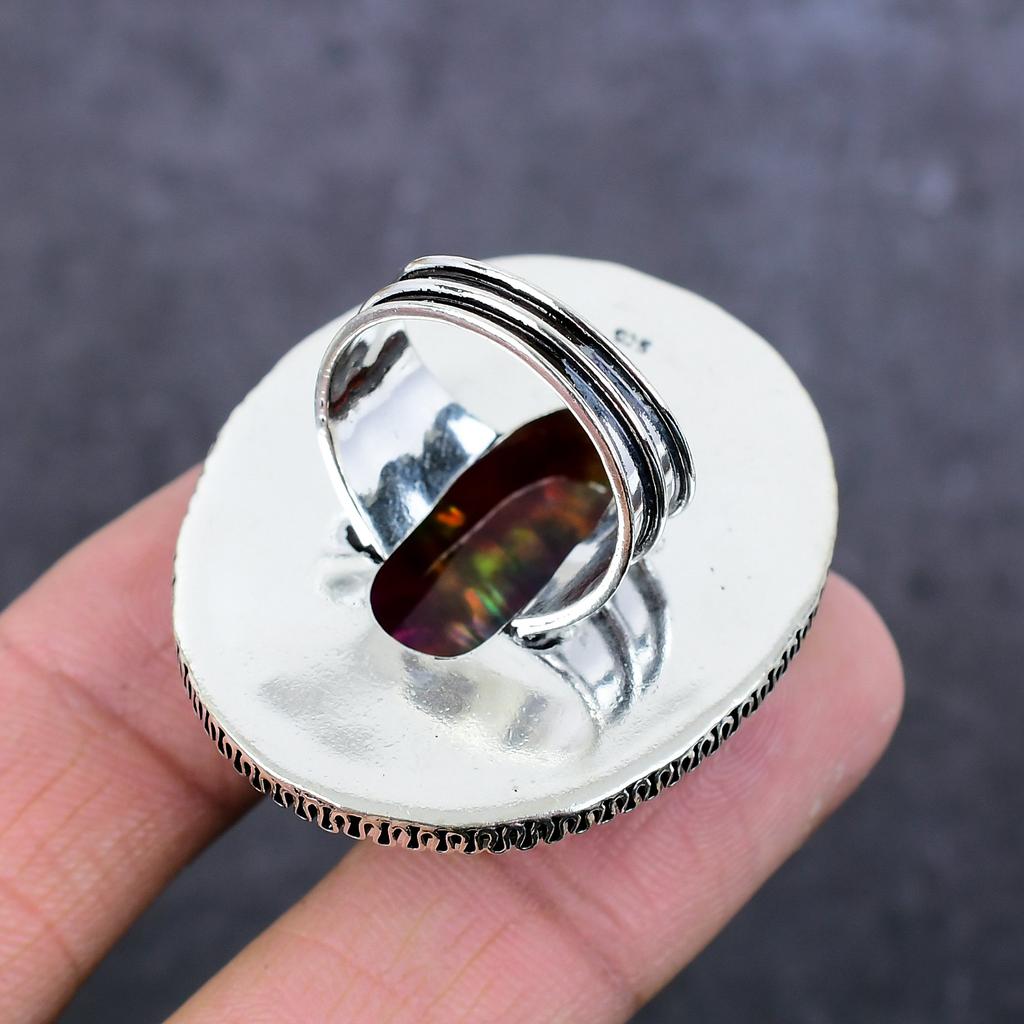 Ювелирное кольцо ручной работы из стерлингового серебра 925 пробы с драгоценным камнем аммолит, размер 9,5 a1f72