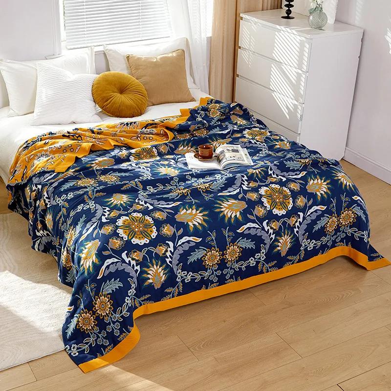 European Leisure Blanket for Beds Luxury Home Textile 100% Cotton Gauze Air-conditioning Blanket Bed Cover Soft Sheet Cool Quilt