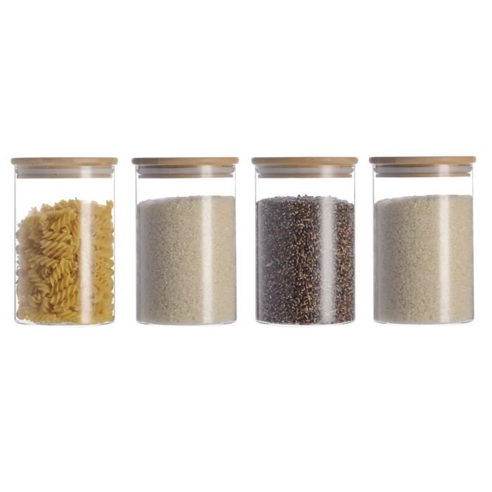 4x1000ml Pots de Rangement Alimentaire Conservation en Verre Borosilicate avec Couvercle Hermétique (10x15cm)