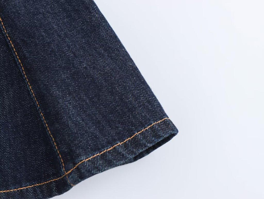 Spring 2025 Women's European & American Style Sexy V-Neck Spaghetti Strap Wave Hem Denim Jacket Top