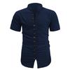 Summer new men's casual versatile shirt solid color slim-fitting short-sleeved top