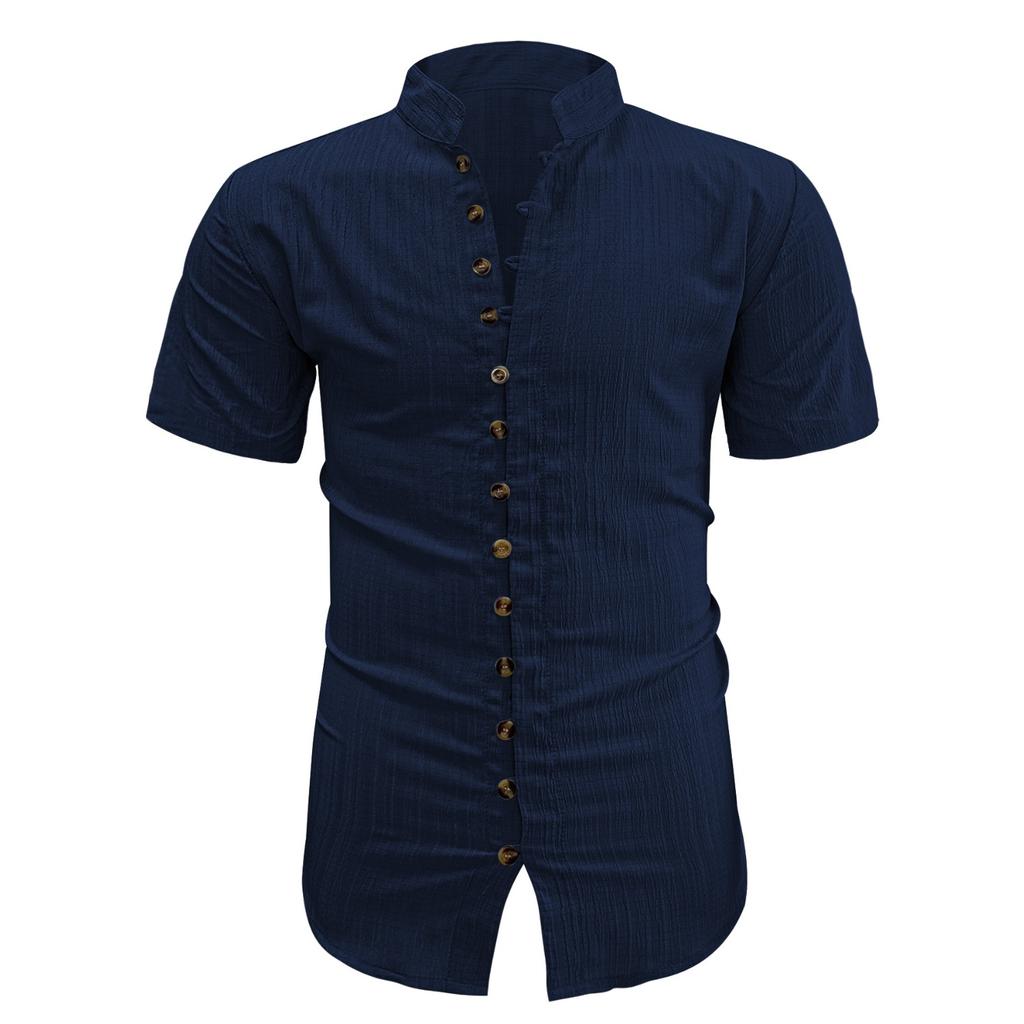 Summer new men's casual versatile shirt solid color slim-fitting short-sleeved top