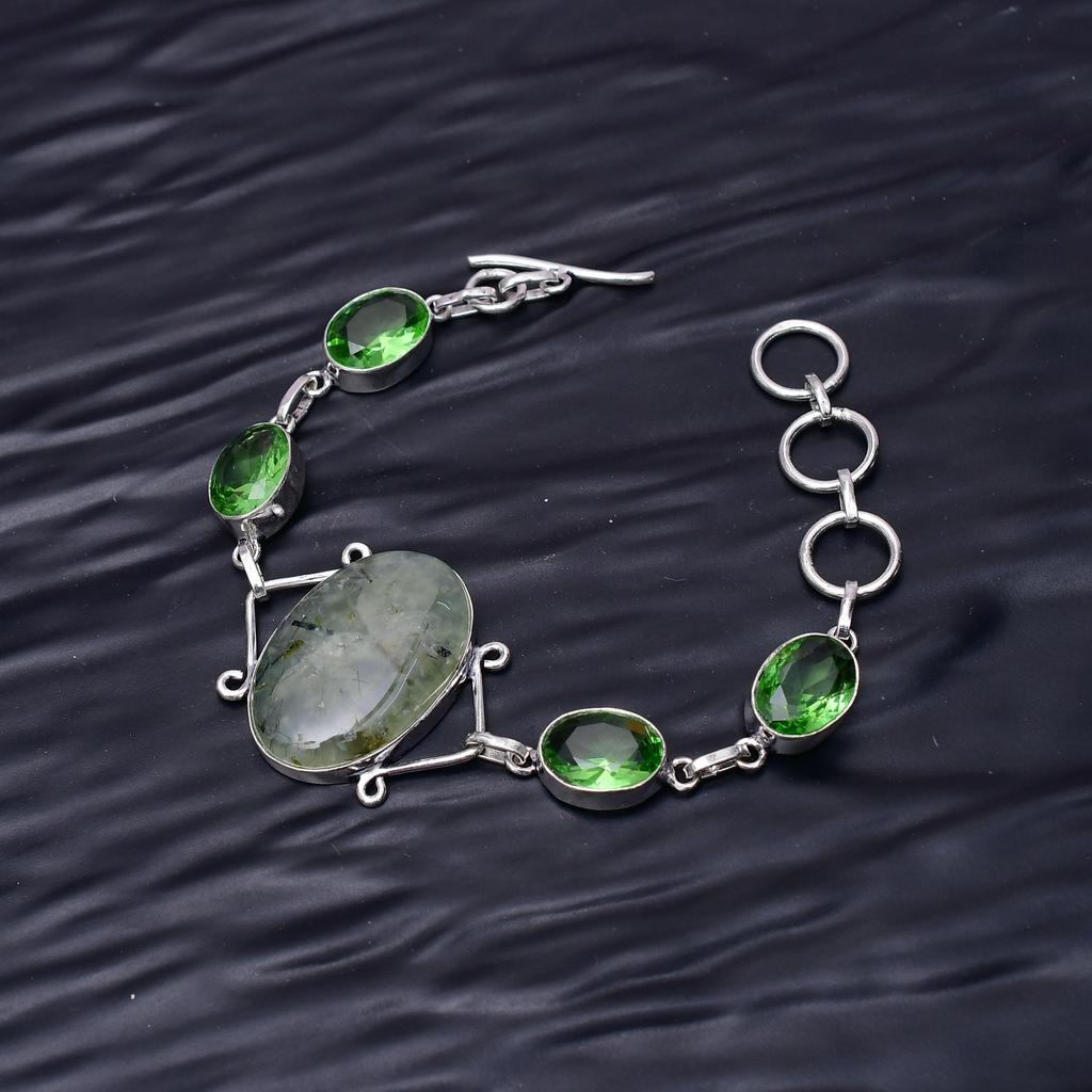 Prehnite & Green Amethyst Gemstone : 925 Sterling Silver Handmade Multi Gemstone Bracelet Jewelry