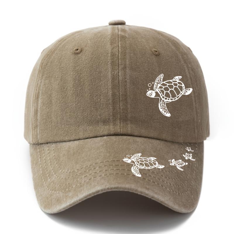 A Stylish Printed Baseball Cap Featuring a Dual Print Design of a Sea Turtle Perfect for Both Men And Women This Trendy Curved