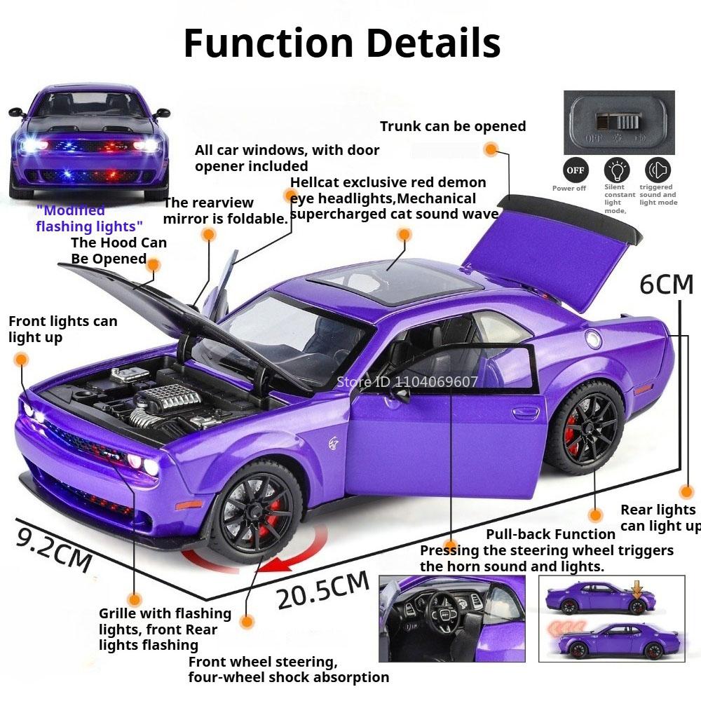1:24 Зарядное устройство SRT Hellcat Модель игрушечного автомобиля Колесо Рулевое управление Амортизация Модели спортивных автомобилей Игрушки Коллекционный предмет для детей