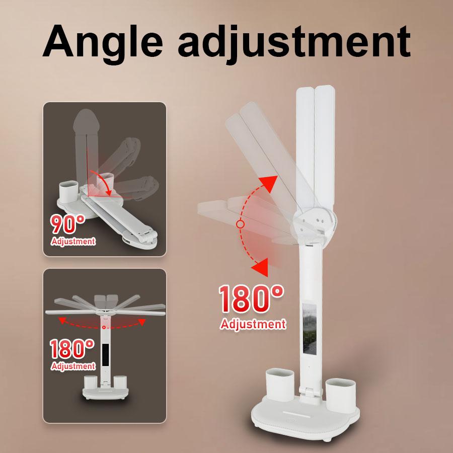 Супер яркая светодиодная настольная лампа, двойная головка лампы с вентилятором, настольная лампа, защита глаз, учебная лампа, перезаряжаемая через USB настольная лампа с регулируемым углом