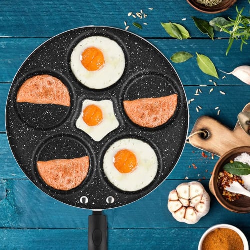DOACT Pancake Pan, Pancake Plate, Heat-Resistant, Multi-Purpose, 5-Cavity Omelet Pan, Round, for Fried Eggs, Hamburgers, and Dumplings