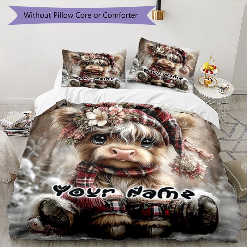 3PC Custom Name Winter Wonderland Critter Bedding Set Printed Bedding Set Duvet Cover Closure Includes 1 Duvet Cover & 2 Pillowcases for All Seasons B
