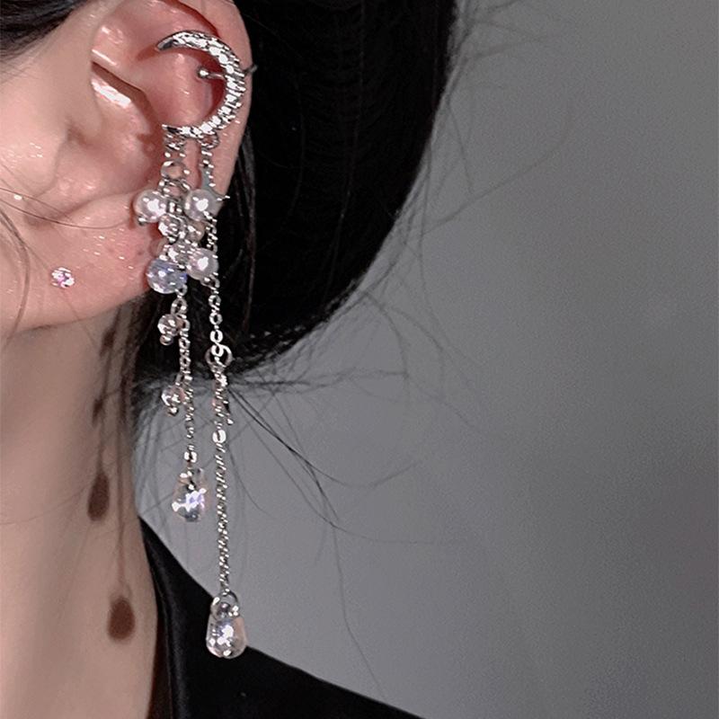 Moon Star Water Drop Fringe Ear Bone Clip Super Immortal Temperament Advanced Ear Clip Fashion Light Luxury Earrings