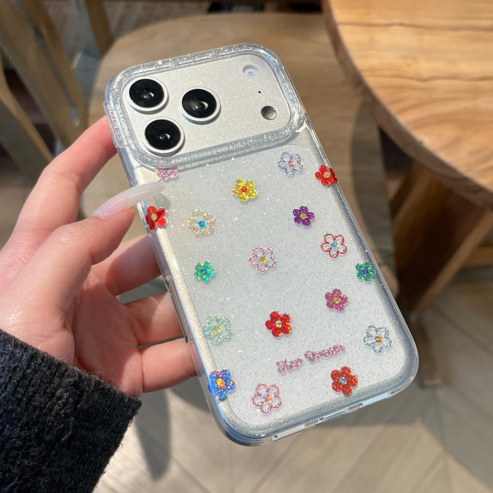 Korean ins style niche spring color flowers are suitable for Apple 17ProMax mobile phone case iphone15 new 16pro girl 17pro transparent fine flash