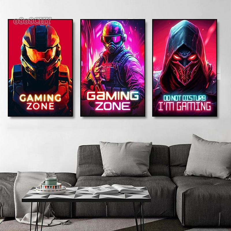 Dragon Assassin Space Armor Gaming Zone Canvas Posters Prints Wall Art Pictures Modern Gamer Bedroom Esports Room Decor Gifts