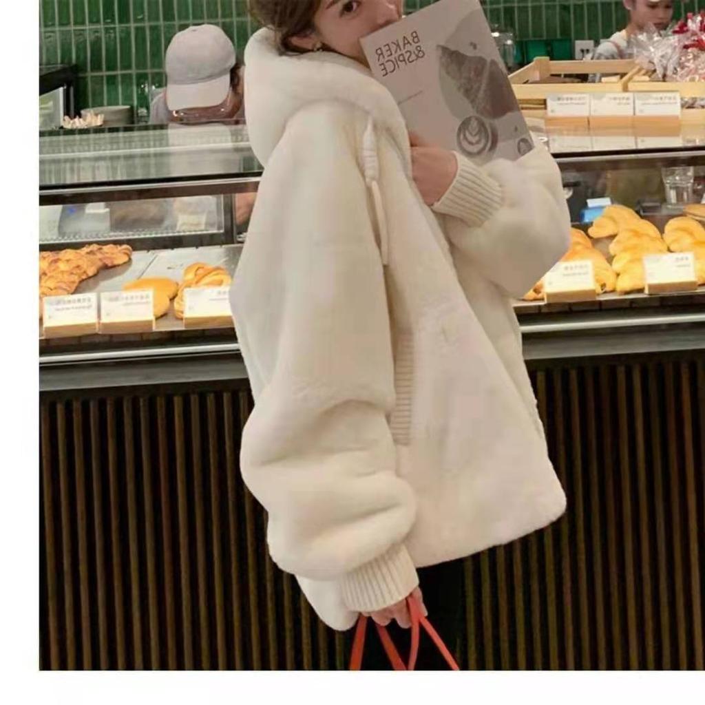 Autumn and Winter Lamb Fur Fur Plush Fashion Warm Jacket Imitation Otter Fur Hooded Loose Coat Jacket