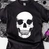 Girly Skull Graphic T-Shirt, Feminine Halloween Skeleton Tee, Edgy Spooky Fall Shirt, Grunge Aesthetic Skull Top, Women’s Gothic Halloween