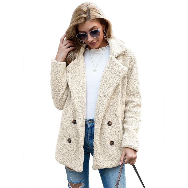 Plus Size Autumn and Winter Women's Button Fur Coat Lapel Loose Fleece Coat