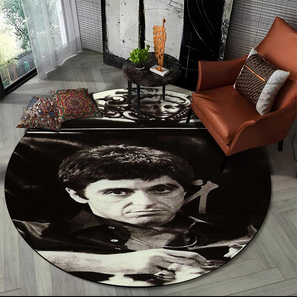 3D Печать Кино Лицо со шрамом Тони HD Круглый Ковер для Гостиной Спальни Детской Игровой Комнаты Декор, Коврик для Питомца Нескользящий Напольный Коврик