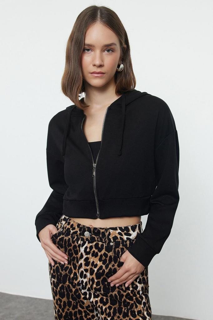 Женская модная стильная толстовка с каменным воротником на молнии, мягкая на ощупь укороченная короткая трикотажная толстовка обычного кроя