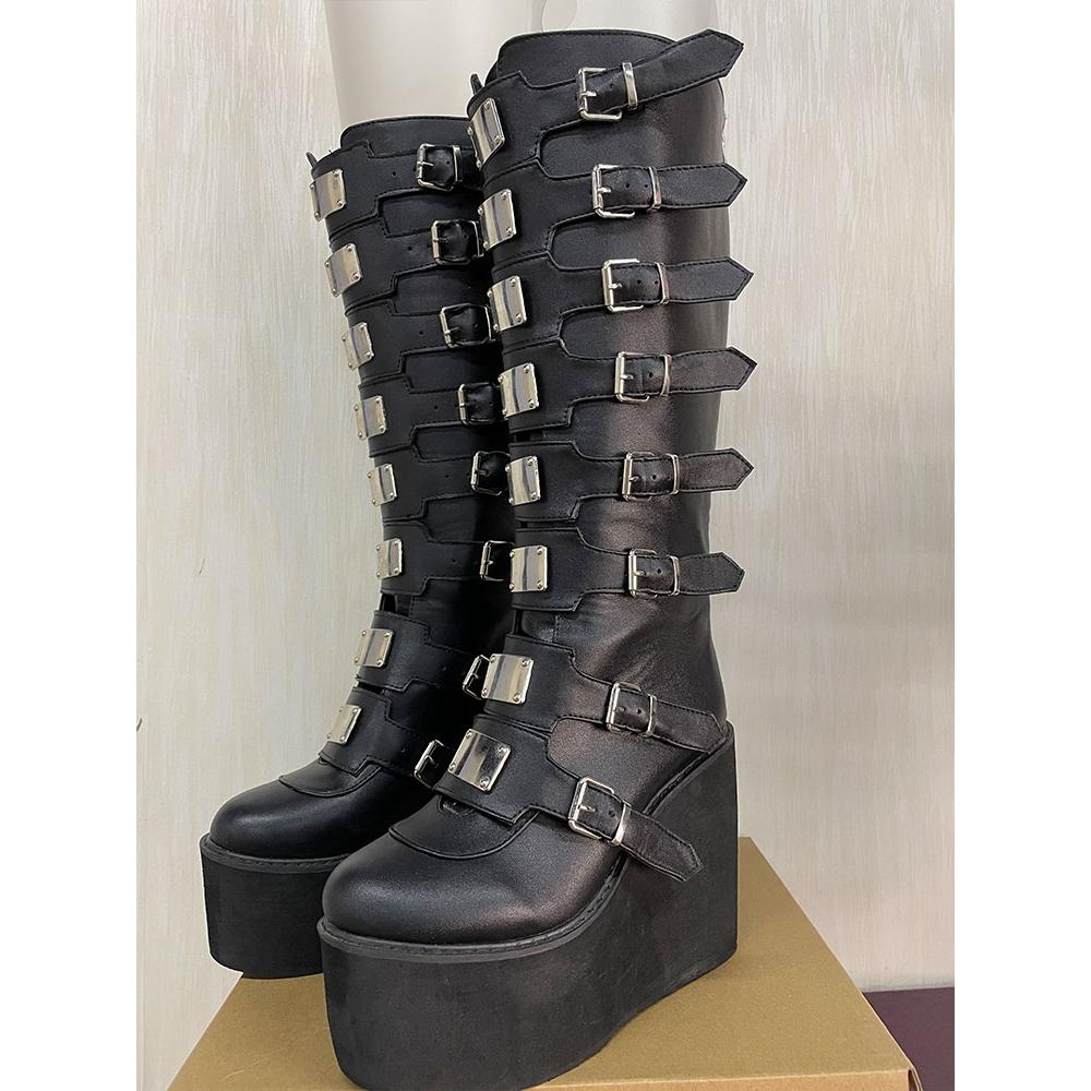 Черные готические зимние туфли на толстой платформе для женщин, модные уличные ботинки для косплея в стиле панк