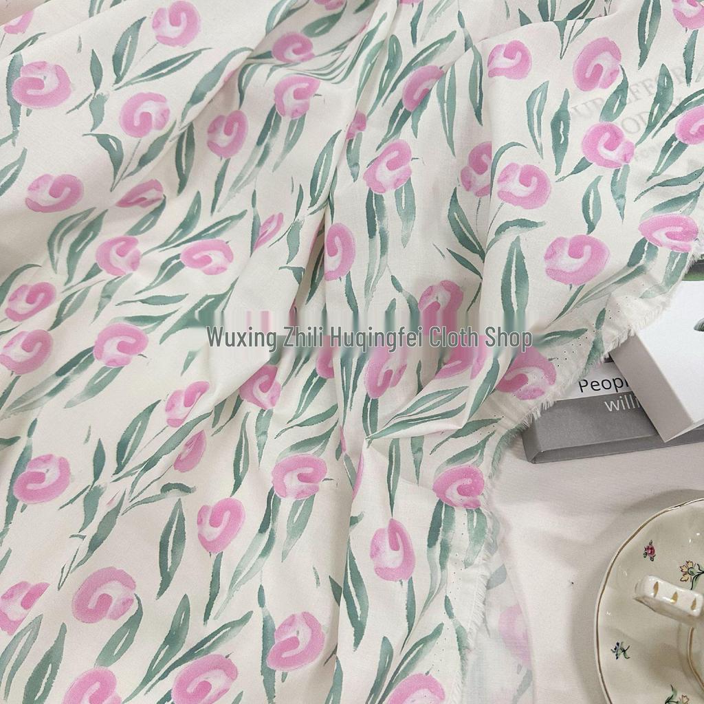 100% Cotton 60 Count Digital Print Korean Style Floral Fabric for Women's and Children's Dresses, Homewear, Tablecloths, and Bags