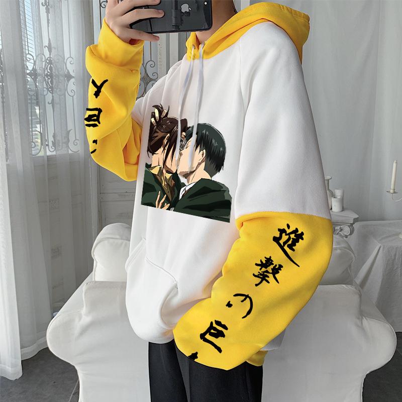 Атака титанов аниме-толстовка с капюшоном Levi Ackerman и Hanji Zoe Kiss Funny Print Мужские и женские толстовки с капюшоном Классическая толстовка Harajuku Pullover