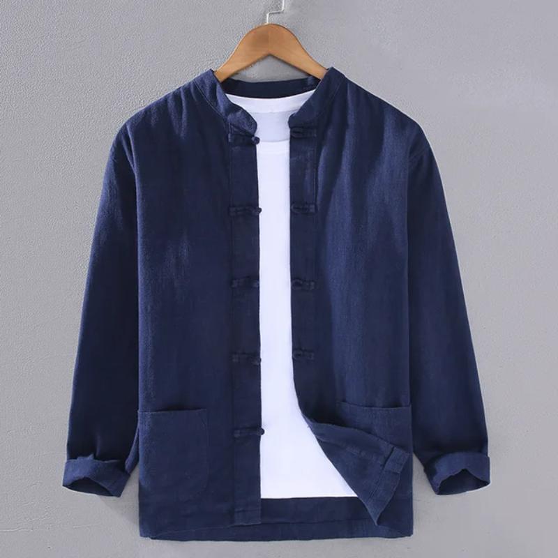 Мужские рубашки в стиле Тан, традиционные даосские рубашки в китайском стиле, весенняя мужская одежда, повседневные мужские топы из хлопка и льна с длинным рукавом