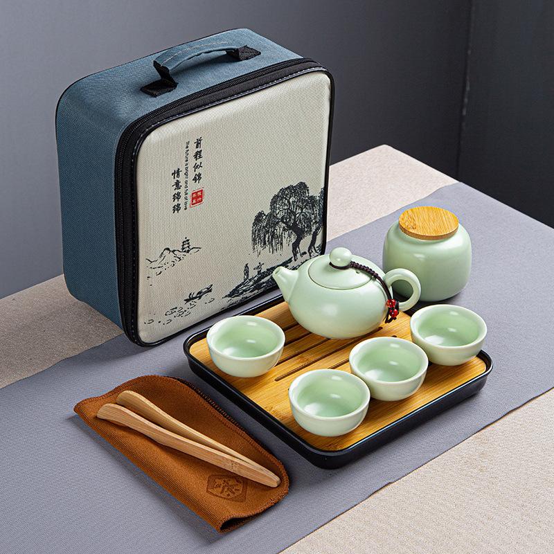 Portable Ceramic Ding Kiln Travel Kung Fu Tea Set Kuaike Cup Storage Bag Company Event Gifts