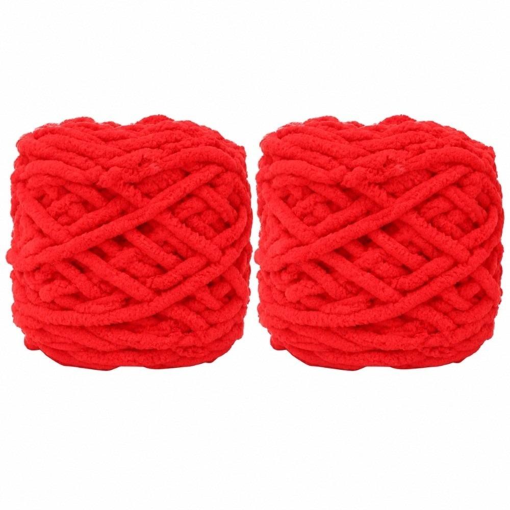 2pcs Red Color Super Bulky Yarn Single Strip Fluffy Blanket Yarn Thick Knitting Yarn For Crochet