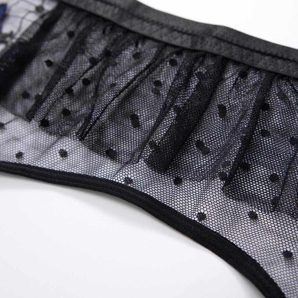 2022 Европейский и американский вышитый сетчатый цветочный комплект нижнего белья пуш-ап с поясом для чулок